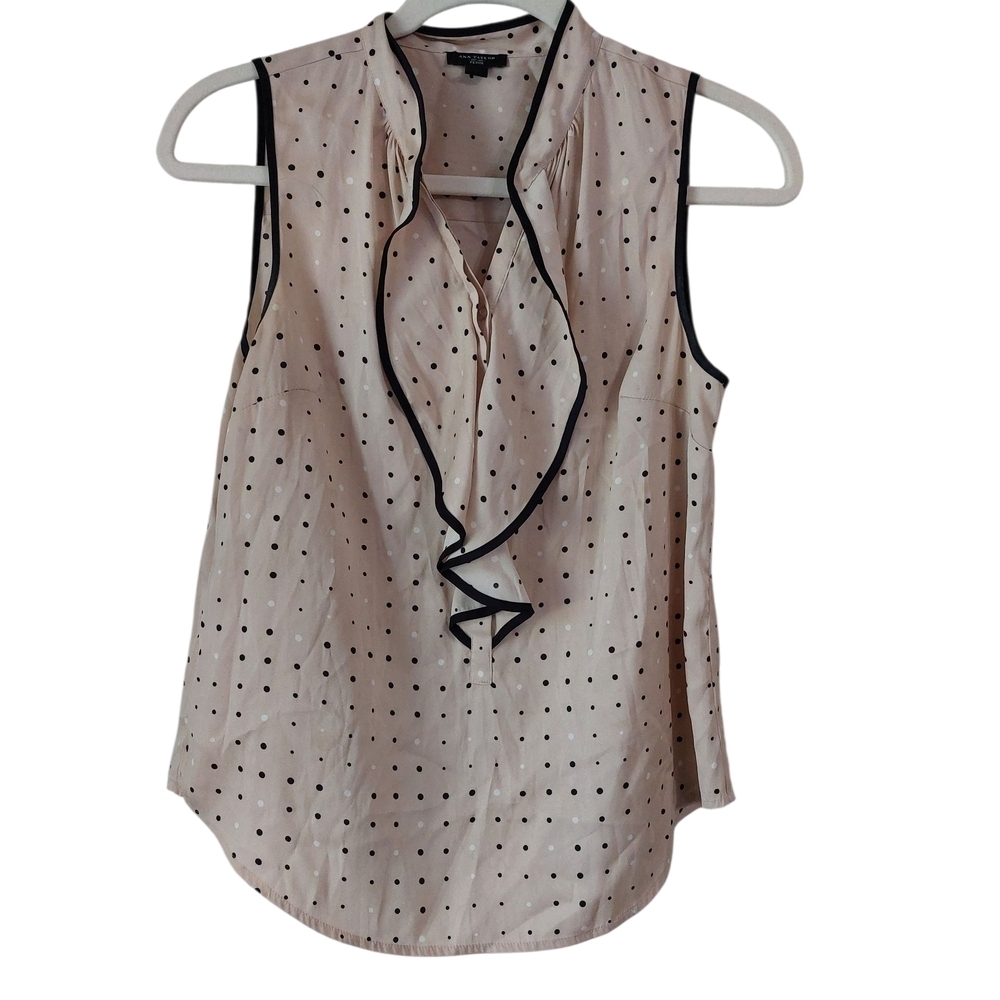 Ann Taylor Ruffle Trim Polka Dot Blouse